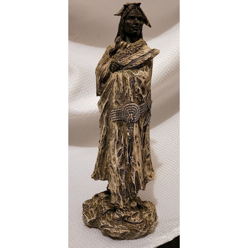 Native American Indian Figure Resin Statue 11.75" Faux Stone RA6568